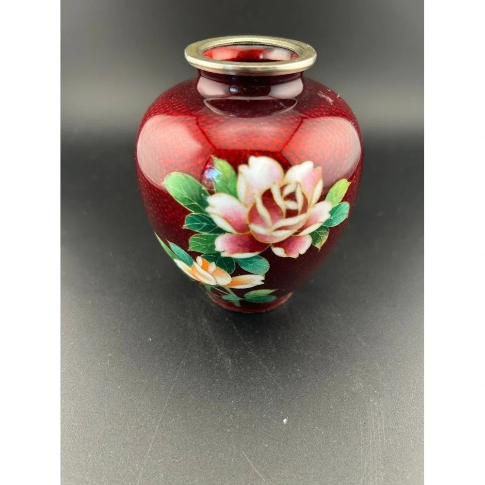 Japanese Vase Red Floral Pigeon‎ Blood Red Foil Bud Vase Asian Decor